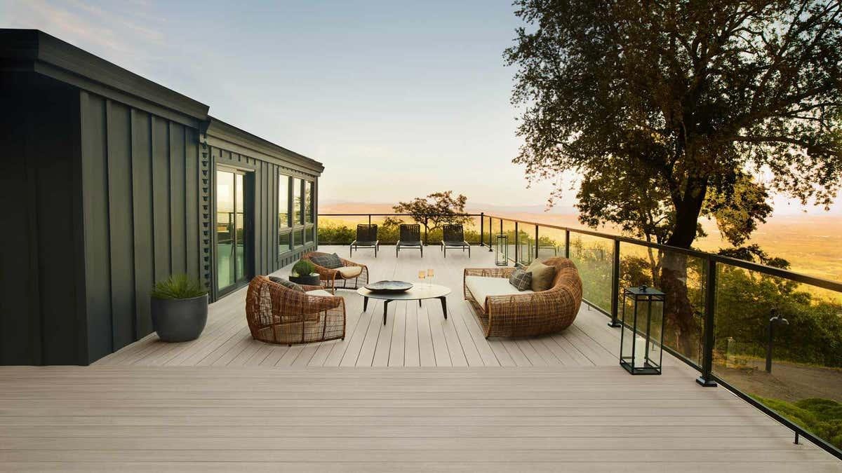 Modern composite deck with clean lines and outdoor seating